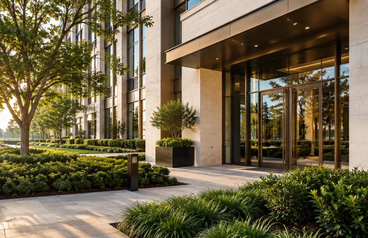 Landscaped entrance to a business condominium property